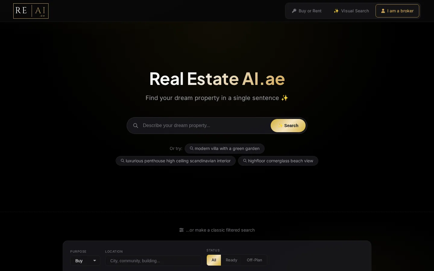 Page d'accueil de Real Estate AI